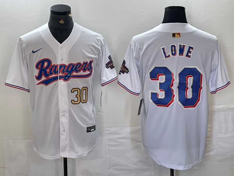 Men%27s Texas Rangers #30 Nathaniel Lowe Number White 2024 Gold Collection Limited Cool Base Jersey->texas rangers->MLB Jersey